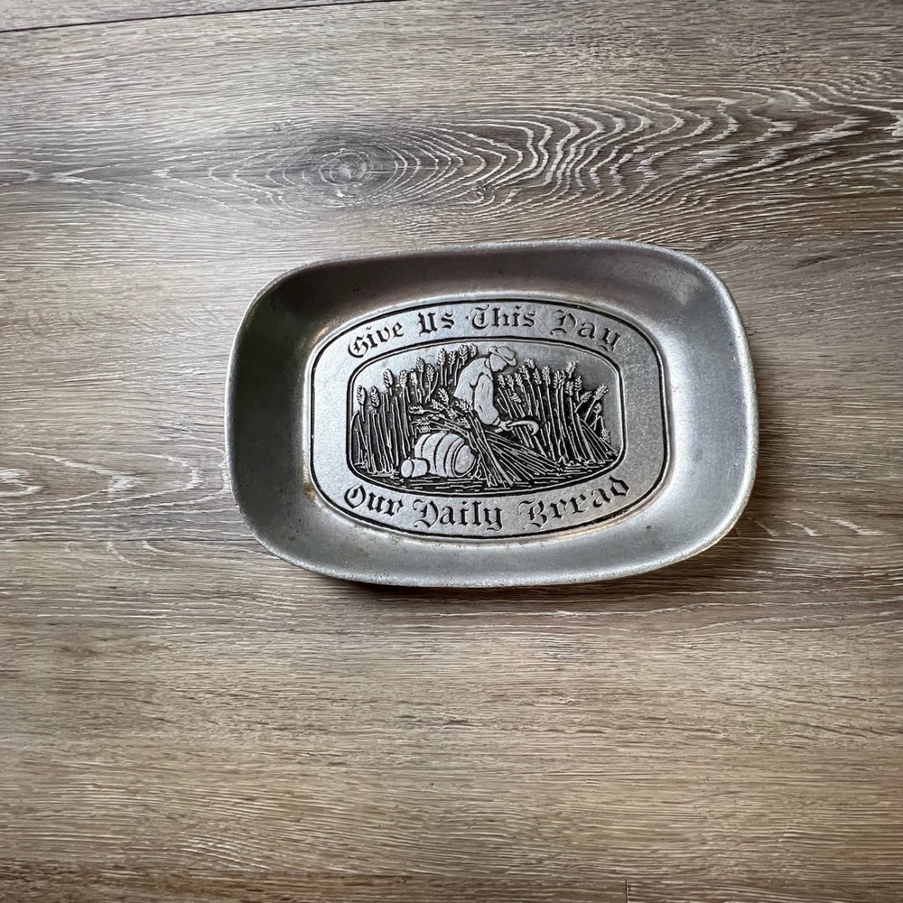 Wilton Columbia Bread Tray Pewter Silver Give Us This Day Our Daily Bread AK78